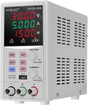 DC Power Supply,50V 6A 150W Switching Regulated Bench Power Supply with Memory, 4-Digit LED Display, 110V Input Voltage, 5V2A USB Interface, Coarse and Fine Adjustments