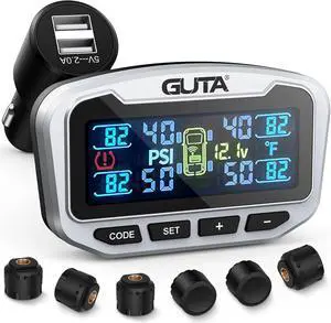 RV Tire Pressure Monitoring System, Trailer TPMS, 4 Sensors, 6 Alert Modes, Long Range Signal, CLA Charging & 2 USB-A Outputs, Adjustable LCD Display, Ideal for RV Truck Trailer Camper (0-188psi)
