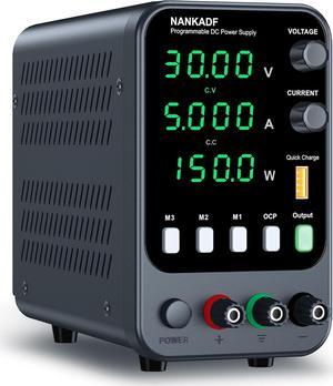 DC Power Supply, 30V 10A Bench Power Supply with Memory Storage & RecallVariable Power Suppy with Encoder Adjustment Knob, 5V/3.6A USB Quick-Charge & OCP Short Circuit Alarm (0-30v 0-10a)