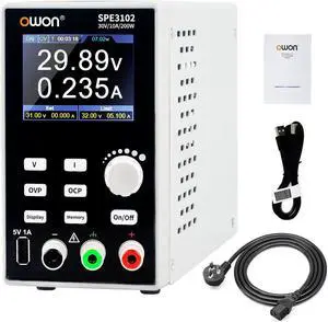 SPE6103 Programmable Lab Power Supply (0-60V 0-10 A), 300w Bench DC Power Supply with 2.8inch LCD Display and Output Enable/Disable Button,Single Channel Output with PC Software and USB Charging