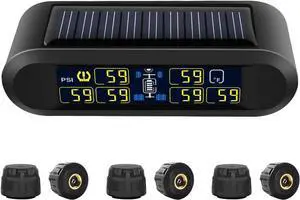 Tire Pressure Monitoring System RV Solar Wireless TPMS High Brightness for Trailer Travel Motorhome(0~199PSI) with 6 Sensors, 5 Alarm Modes Tire Pressure Monitor Real-time Alarm System