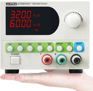 DC Power Supply Variable, 32V 6A Adjustable Bench Power Supply 4-Digit Display 5 Sets Storage, Switching Regulated DC Lab Power Supply with Encoder Knob, Smart Fan and OCP/OVP/OTP (MPS-3206)
