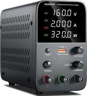 Power Supply with Encoder Adjustment Knob, Output Enable/Disable Button, Adjustable Power Supply with USB Quick-Charge, Short Circuit Alam (30V 10A Black)