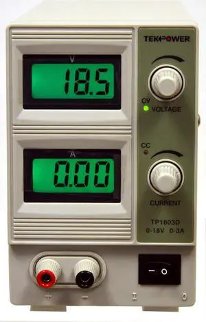 TP1803D Lab Grade Variable Linear DC Power Supply, 0-18V @ 0-3A PC, with Alligator Cable and Power Cord,for Labs