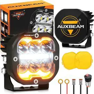XP-Ultra Series 3Inch 84W LED Pods, DRL & Turn Signal Multi Modes Amber White LED Light Bar, 9600LM Spot Flood Combo Ditch Lights Yellow Fog Lights Offroad Cube Lights with Covers, Pair