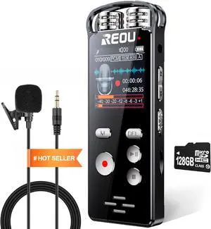 136GB Digital Voice Recorder with Playback for Lectures Meetings - REOU 9868 Hours Sound Audio Recorder Dictaphone Recording Device with Microphone, Voice Activated, Level Control, USB-C,Password