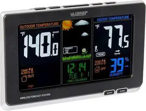 Technology Advanced Weather Station with Full-Color LCD & Atomic Time - Monitor Indoor/Outdoor Conditions with Temperature Alerts and Humidity Readings with Transmission Range of 300 Feet