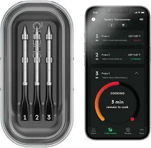 Sense Smart Wireless Meat Thermometer with 3 Ultra-Thin Probes, Unlimited Range Bluetooth Meat Thermometer, Digital Food Thermometer for Remote Monitoring of BBQ Grill, Oven