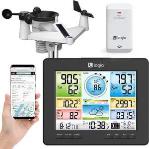 18-in-1 Wi-Fi Weather Station with 7-in-1 Solar Sensor Array, Temperature Humidity Wind Speed/Direction Rain UV & More, Wireless Color Console w/Forecast Data, Alarm, Alerts