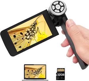 AD203 Handheld Digital Microscope, Portable Pocket Microscope with 4 inch Screen for Kids and Adults, Black, Electronic FHD Video Microscope, Supports Windows Mac PC, USB Coin Microscope