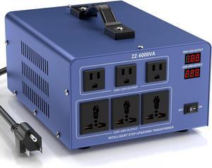6000W Voltage Converter Auto Transformer,110/120/220/240V Heavy Duty Step Up/Down Power Converter Transformer with 3 US Outlets,3 Universal Outlets, LCD Display,Resettable Circuit Breaker Protection