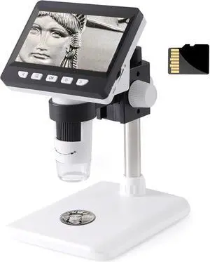 4.3 inch IPS Digital Microscope,1080P 50-1000X Magnification Handheld Digital Microscope with 32g TF Card,8 LED Light,Rechargeable Battery Microscope for Coins/Plant/Rock/PCB Soldering