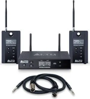 Professional Stealth MKII-UHF Stereo Wireless Audio System for Active Speakers with Transmitter and 2 Receivers, 2 XLR Ins, Expandable