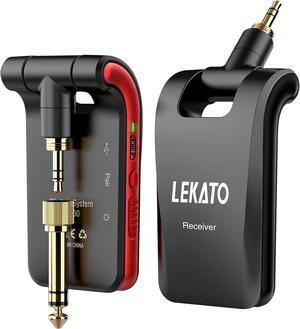 Wireless Guitar System 2.4GHz Rechargeable Audio Wireless Transmitter Receiver 6 Channels for Guitar Bass Electric Instruments, Stereo and Mono 1/4 & 1/8 2 in 1 Plugs,Black(WS-60)