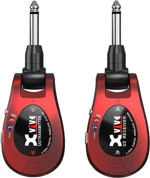 U2 Guitar Wireless System with Transmitter and Receiver for Electric Guitars, Bass, Violin (Red)