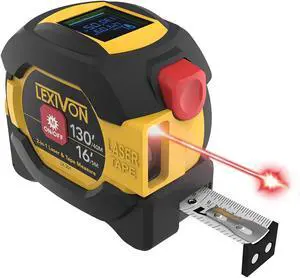 2 in 1 Digital Laser Tape Measure | 130ft/40m Laser Distance Meter Display On Backlit LCD Screen with 16ft/5m AutoLock Measuring Tape | Ft/Inch/Fractions/M/mm(LX-201)