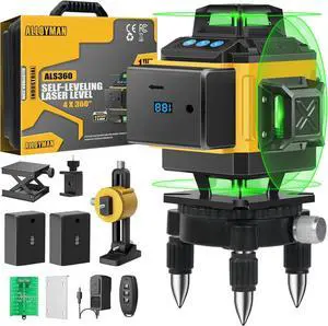 16 Lines Laser Level, Self Leveling 4x360° Green Laser Level with 2Pcs Rechargeable Lithium Batteries/Wall Mount/Remote Control for Indoor and Outdoor Building Renovation Work