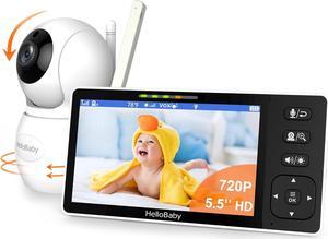 720P 5.5'' HD Baby Monitor with Camera and Audio No WiFi, Video Baby Monitor, Remote Pan Tilt Zoom Wide View Range, 1080P Infant Camera, Night Light, Hack Proof, 4000mAh Battery, 1000ft
