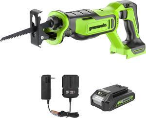 24V Brushless 1" Compact Reciprocating Saw (3,000 SPM), 2.0Ah Battery and Compact Charger Included