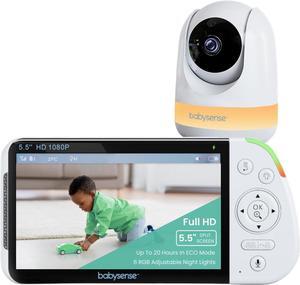 5.5 1080p Full HD Split-Screen Baby Monitor, Video Baby Monitor with Camera and Audio, PTZ Camera, RGB Night Light, 1000ft Range, Two-Way Audio, 4X Zoom, 5000mAh Battery