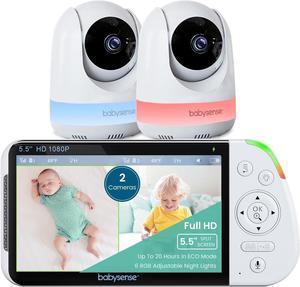 5.5 1080p Full HD Split-Screen Baby Monitor, Video Baby Monitor with 2 Cameras and Audio, 6-Color RGB Night Light, 1000ft Range, Two-Way Audio, 4X Zoom, 5000mAh Battery
