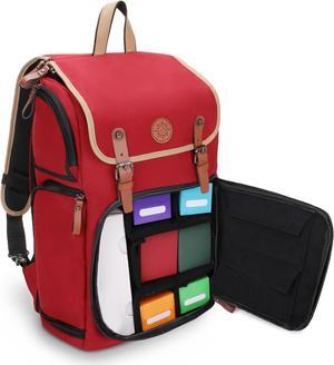 Full-Size Trading Card Storage Box Backpack for Playing Card Case - Card Binder Space, TCG Deck Box Storage, Playmat Holder - Compatible with Magic the Gathering, YuGiOh, DnD (Red)