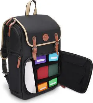 Designer Edition Trading Card Backpack - MTG Deck Bag with Card Binder Space, TCG Deck Box Storage, Playmat Holder (Canvas Look - Black)