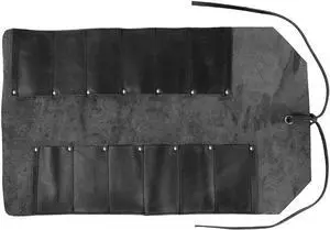 Drink, Big Tool Roll Up Bag with 12 Slots, Workshop Storage, Woodworking Tools Organizer, Rustic Case, Full Grain Leather, Handmade, Charcoal Black