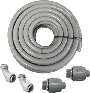 Flexible PVC Non Metallic UL Liquid Tight Electrical Conduit Kit with 2 Straight and 2 Angle Fittings Included