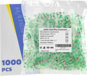 1000PCS Green Solder Seal Wire Connectors, 18-16 AWG Marine Grade Waterproof Electrical Butt Terminals
