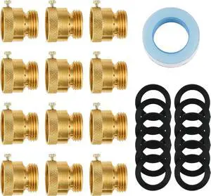 Anti Siphon Valve, Vacuum Breaker Set (12 Pcs), 3/4 Inch GHT Backflow Preventer Hose Bib Valve, Brass for Outdoor Faucet, Garden Spigot, RV, Anti-Backflow Hose Connector with Sealing Tape