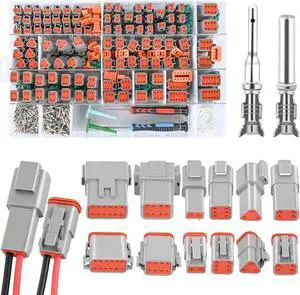 2 3 4 6 8 12 PIN DT Connector Kit 50 Sets Size 16 Stamped Formed Contacts for 14-18 AWG Wires DT Series w/Removal Tool for Car Truck Motorcycle Off-Road Vehicles Boat