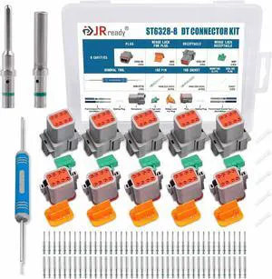 Deutsch Connector 8 Pin Connector Kits with 16 Solid Contacts(14-20AWG), ST6328-8 DT Series Waterproof Connector 8 Pin 5 Sets and Deutsch Pin Removal Tool DRK-RT1B with Mounting Clips