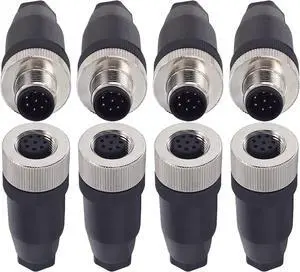 M12 8 Pin Male & Female Socket Panel Aviation Wire Connector,12mm Industrial Circular Connector, Outdoor Waterproof IP67,4 Sets