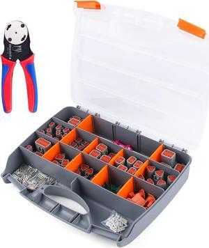 338pcs Deutsch Connector Kit with Crimper- 2 3 4 6 8 12 Pin Connectors with Deutsch Crimping Tool(14-20AWG) and Deutsch Pin Removal Tool- Waterproof Automotive Electrical Wire Connector