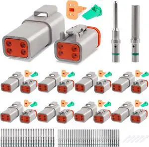 ST6318-401 Deutsch DT 4 Pin Connector - 8 Sets Gray Waterproof Electrical Wire Connector with Size 16 Solid Contacts 14-20AWG