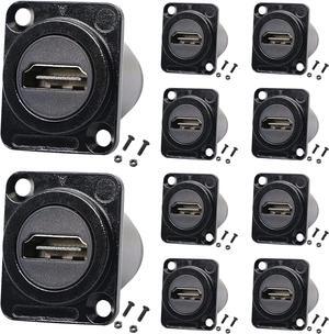 10Pack HDMI Panel Mount Coupler, HDMI D-Type Pass Through Connector, Female to Female 4K Adapter, Bulkhead Extension 4K 60hz 3D and HDR with Cap