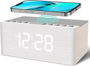 Wooden Sound Machine Alarm Clock for Bedroom, Bluetooth Speaker, 20 Soothing Sounds, 0-100% Dimmer, Wireless Charging Station for iPhone/, Sleep Timer, White Noise Machine for Sleeping