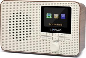 Portable WiFi Internet Radio,FM Digital Radio,Bluetooth Speaker,Dual Alarms Clock,Sleep Snooze Timer,40 Presets, Headphone-Output,Colour Display,Batteries or Mains Powered  Walnut Finish