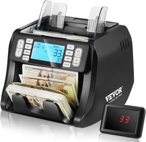 Money Counter with UV, MG, IR, DD Detection for USD & EUR, Plus Addition & Batch Capabilities, Big LCD & External Display Included