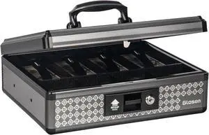 Cash Box with Lock, Money Box with Lock & Removable Coin Tray 11.4 * 5.3 * 13.5 inch (Black, Extra Large)