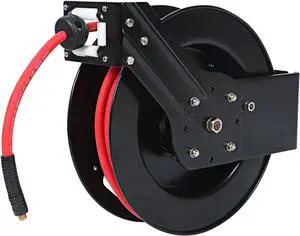 80720 50ft Auto Rewind Retractable Reel with 3/8" x 50' Air Hose with Brass Fittings