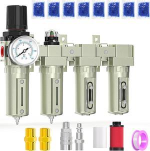 4 Stage Heavy Duty Industrial Grade 3/4" NPT Air Drying System For Plasma Cutter and Paint Spray, Coalescing Filter,Particulate Filter,Double Desiccant Dryer and Air Regulator,Manual Drain