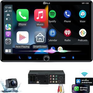 Single Din Car Stereo Wireless  Carplay Android Auto Radio, 10.1" Car Play Touch Screen, Bluetooth 5.3 Car Audio Receiver, 4.2 Channel 240W, Subwoofers, Backup Camera, Navigation, FM/AM, SWC