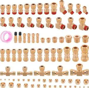 86 Pcs Brass DOT Air Brake Line Fittings, 1/4" 1/8" 5/16" 3/8" 1/2" 5/8" Compression Fittings Air Nylon Tubing Assortment Kits for Trucks Trailers & Industrial