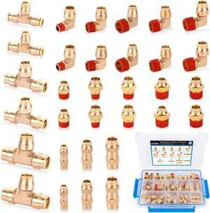 32 Pcs Brass DOT Air Brake Line Fittings Assortment 1/4" 3/8" 1/2" Push to Connect Air Fittings Kit Quick Connect Fittings for Semi Truck Trailer Brake System or Industrial