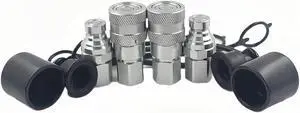 Flat Face Hydraulic Quick Connect Coupling/Coupler Set W/Black Dust Cap 1/4'' NPT Thread