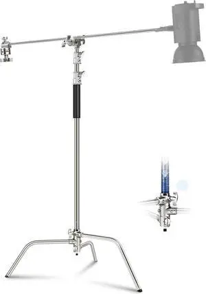 C Stand with Boom Arm Pro 100% Stainless Steel, Max Height 10.8ft/330cm Air Cushion Heavy Duty Photography Light Stand with 4.2ft/128cm Holding Arm for Monolight Softbox Reflector