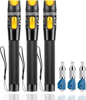 3pc 50km Visual Fault Locator VFL Fiber Tester Visual Fault Locator Fiber Optic Cable Tester with 3pcs Singlemode 9/125um FC Male to LC Female Adapter, Yellow Switch