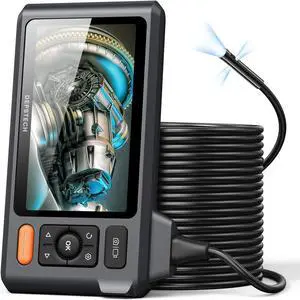 Lens Sewer Inspection Camera with 50FT Semi-Rigid Cable, DEPSTECH 5"IPS Screen Endoscope Camera with Lights, 1080P Industrial Borescope, Split Screen, Waterproof Drain Pipe Camera,Carrying Case